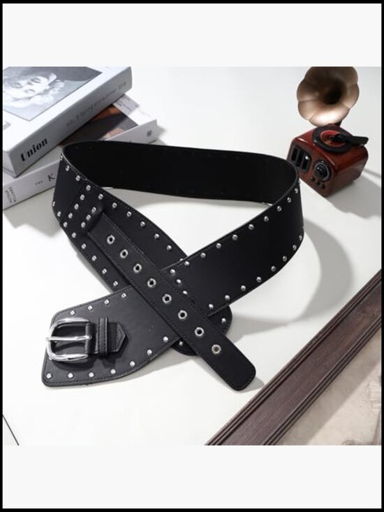 Vintage Punk Leather Waist Belt Chunky Metal Buckle Gothic Rocker Cinch Belt